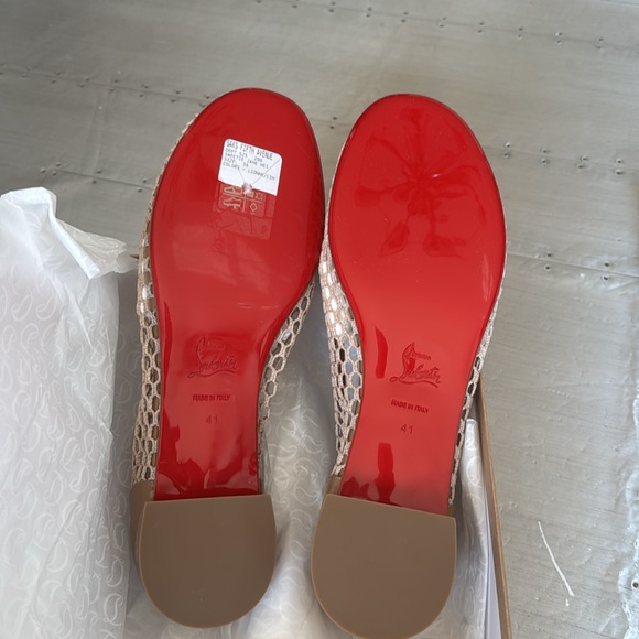 Christian louboutin sweetie Jane mesh flat Lionne camel tan ballet flats sz 41 - Picture 9 of 10